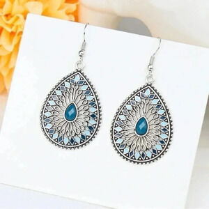 Silver Turquoise Tear Drop Bohemian Earrings